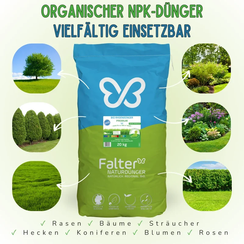 Falter BIO Rasendünger Premium 20 kg - tierfreundlicher organischer Dünger