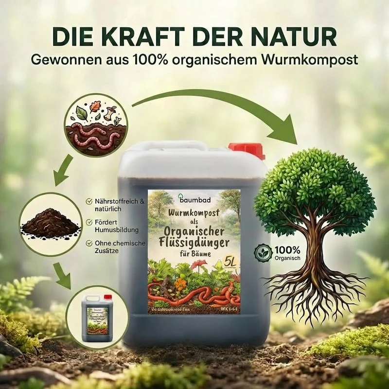 baumbad Premium Flüssigdünger aus Wurmkompost 5 Liter - NPK 1-1-1