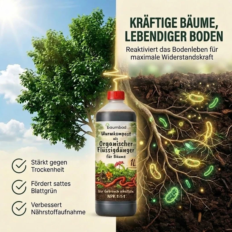 baumbad Flüssigdünger Vermicompost 1 Liter / Wurmkompost Baum Dünger NPK 1-1-1