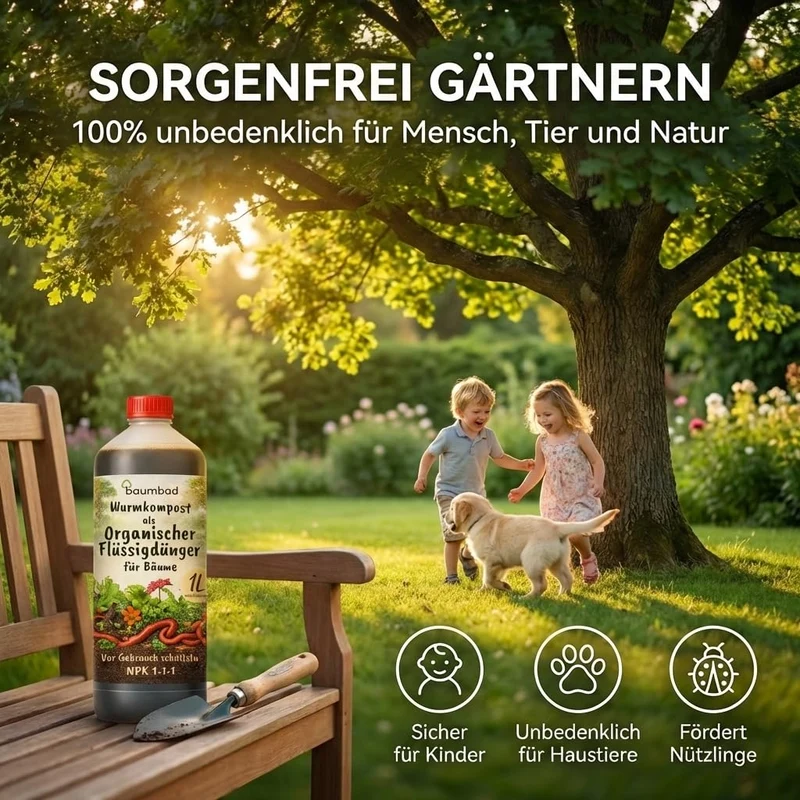 baumbad Flüssigdünger Vermicompost 1 Liter / Wurmkompost Baum Dünger NPK 1-1-1