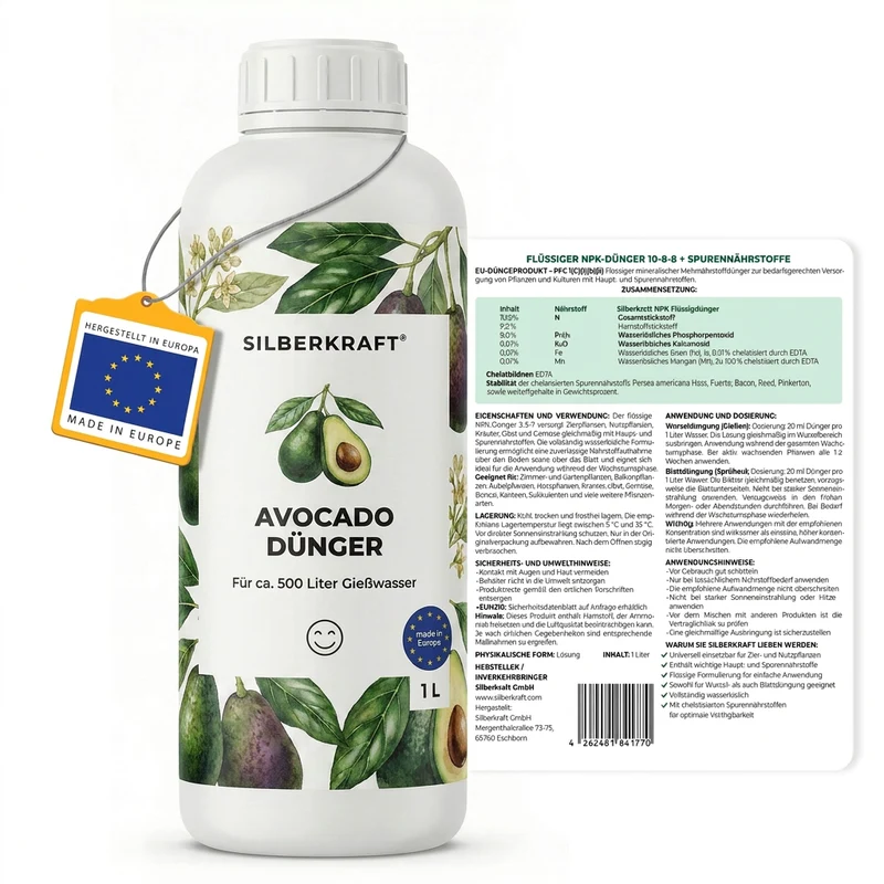 Avocado Dünger - Mineralischer NPK Flüssigdünger mit Stickstoff - Dünger für Avocado - Persea Dünger