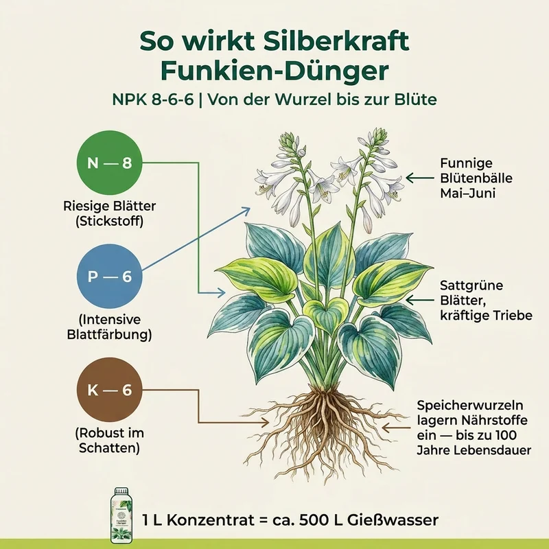 Funkien Dünger - Mineralischer NPK Flüssigdünger mit Stickstoff - Dünger für Funkien - Hosta Dünger