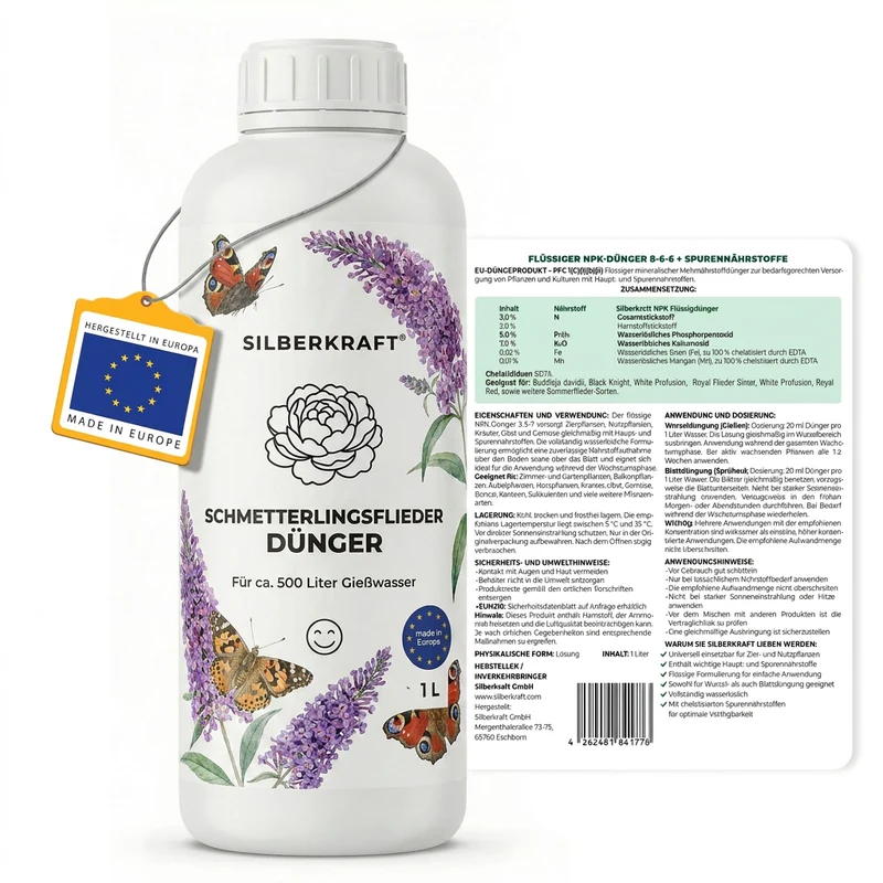 Schmetterlingsflieder Dünger - Mineralischer NPK Flüssigdünger mit Stickstoff - Dünger für Schmetterlingsflieder - Buddleja Dünger