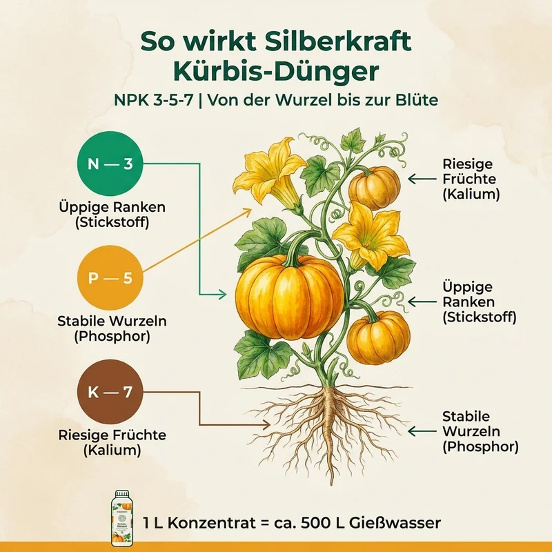 Kürbis Dünger - Mineralischer NPK Flüssigdünger mit Stickstoff - Dünger für Kürbis - Hokkaido Dünger