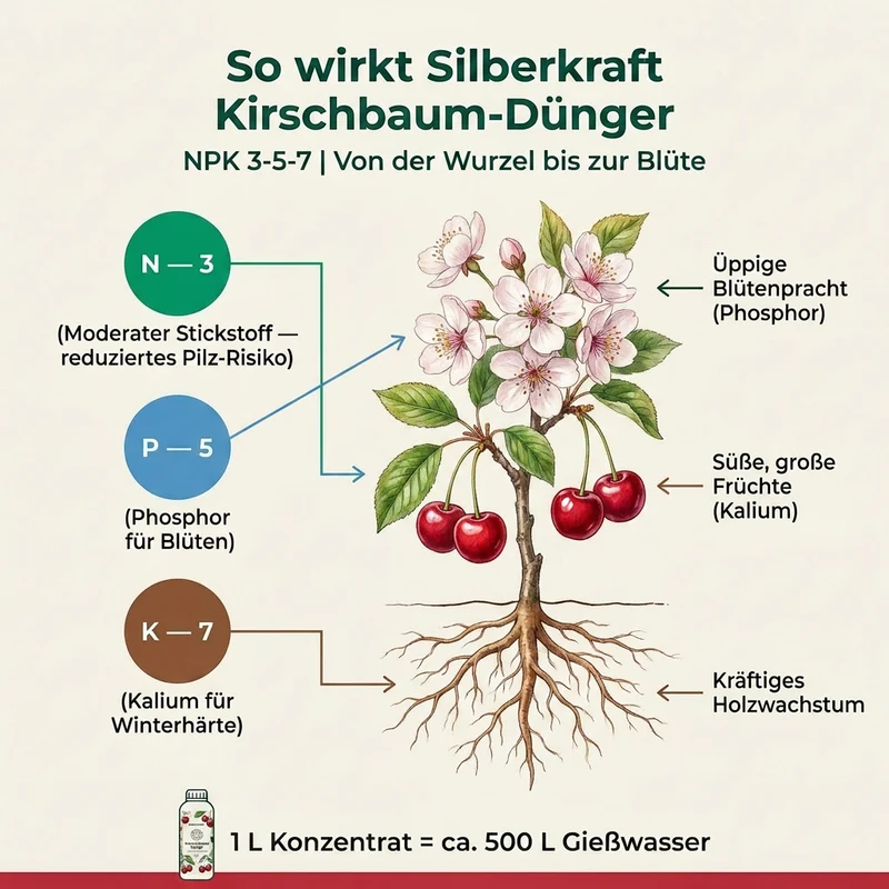 Kirschbaum Dünger - Mineralischer NPK Flüssigdünger mit Stickstoff - Dünger für Kirschbaum - Süßkirsche Dünger