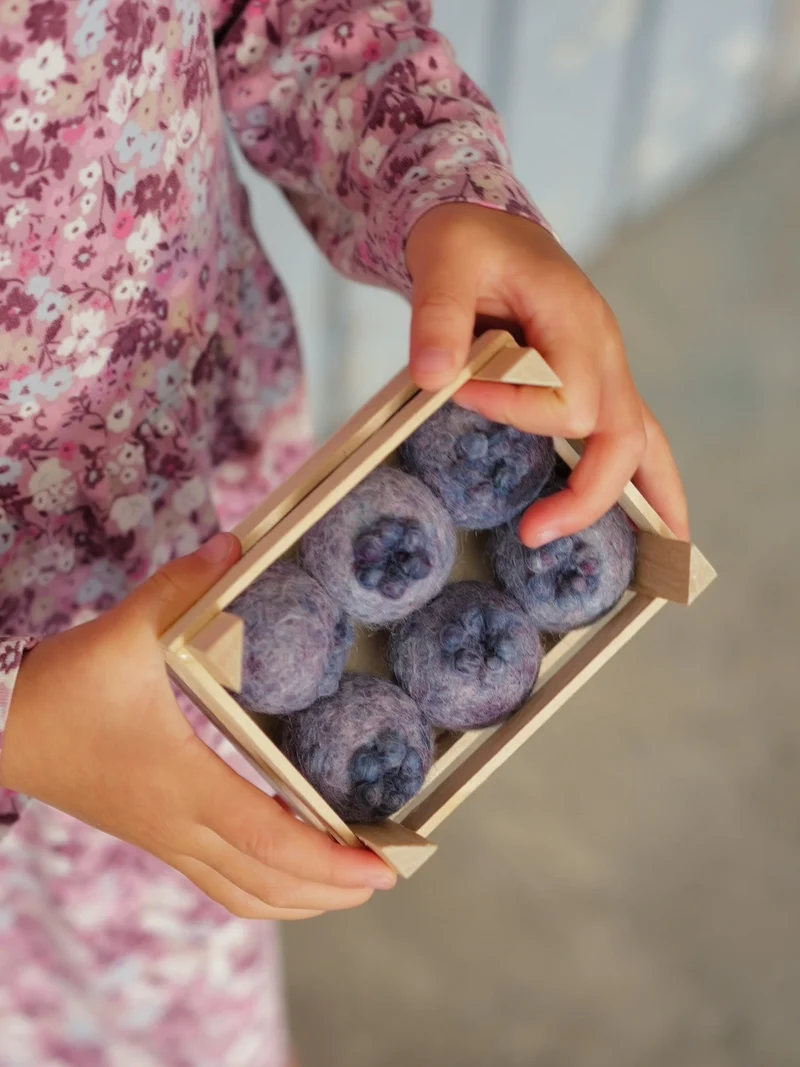 6 große Blaubeeren im unbehandelten Holzkörbchen