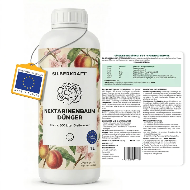 Nektarinenbaum Dünger - Mineralischer NPK Flüssigdünger mit Stickstoff - Dünger für Nektarinenbaum - Prunus persica var. nucipersica Dünger