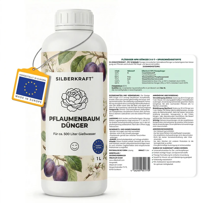 Pflaumenbaum Dünger - Mineralischer NPK Flüssigdünger mit Stickstoff - Dünger für Pflaumenbaum - Prunus domestica Dünger