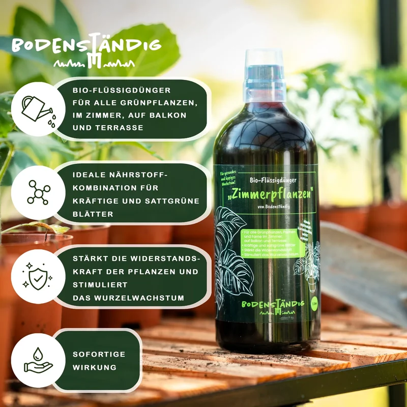 Bodenständig Zimmerpflanzen Bio-Flüssigdünger – Für sattgrüne & kräftige Pflanzen, 1 l