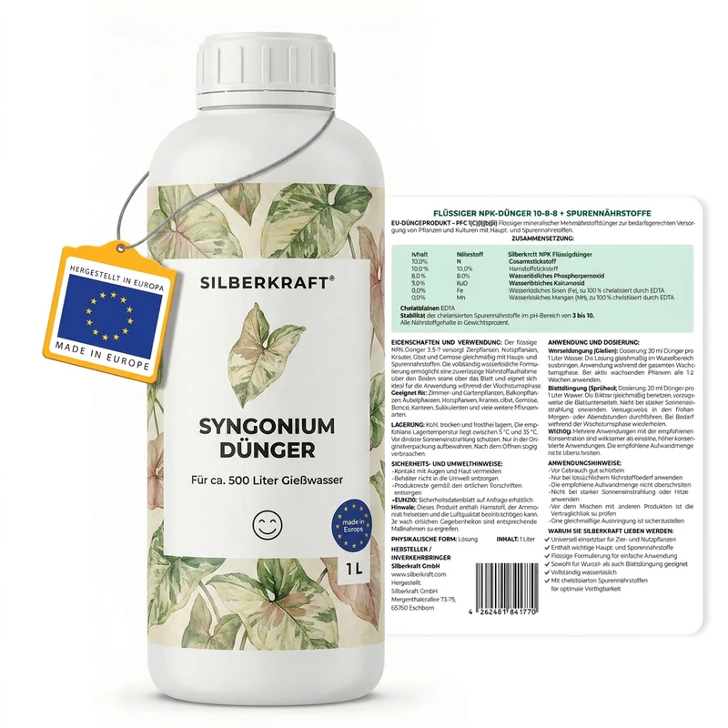 Syngonium Dünger - Mineralischer NPK Flüssigdünger mit Stickstoff - Dünger für Syngonium - Purpurtute Dünger