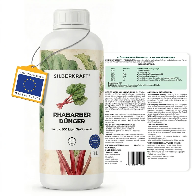 Rhabarber Dünger - Mineralischer NPK Flüssigdünger mit Stickstoff - Dünger für Rhabarber - Rheum rhabarbarum Dünger