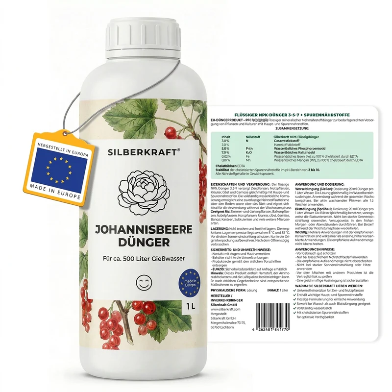 Johannisbeere Dünger - Mineralischer NPK Flüssigdünger mit Stickstoff - Dünger für Johannisbeere - Ribes Dünger