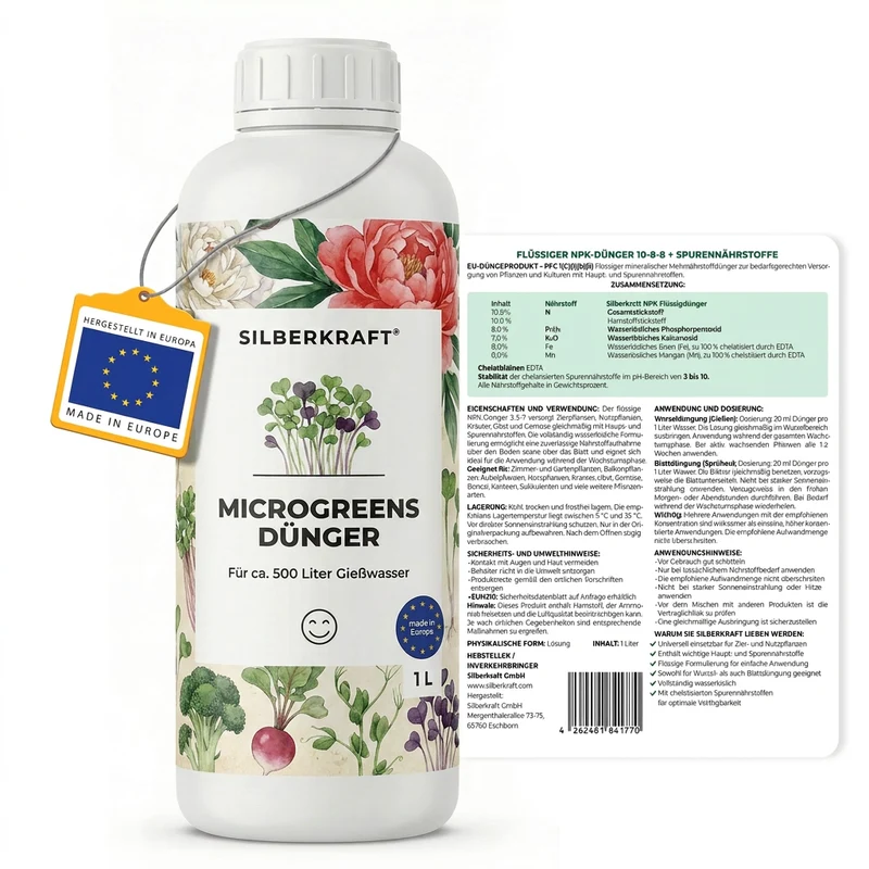 Microgreens Dünger - Mineralischer NPK Flüssigdünger mit Stickstoff - Dünger für Microgreens - Kresse Dünger
