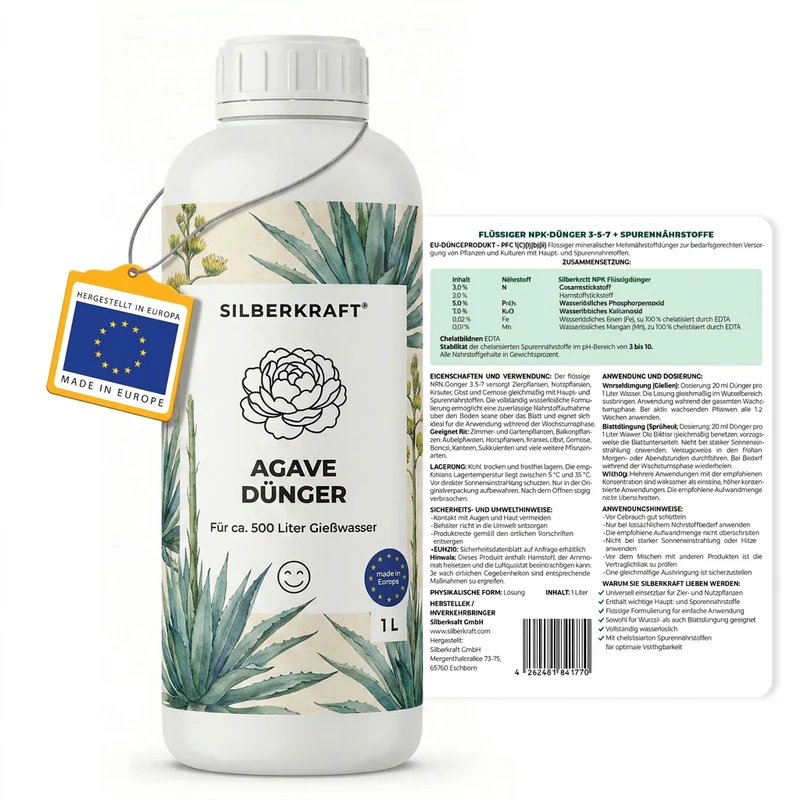 Agave Dünger - Mineralischer NPK Flüssigdünger mit Stickstoff - Dünger für Agave - Agavengewächse Dünger