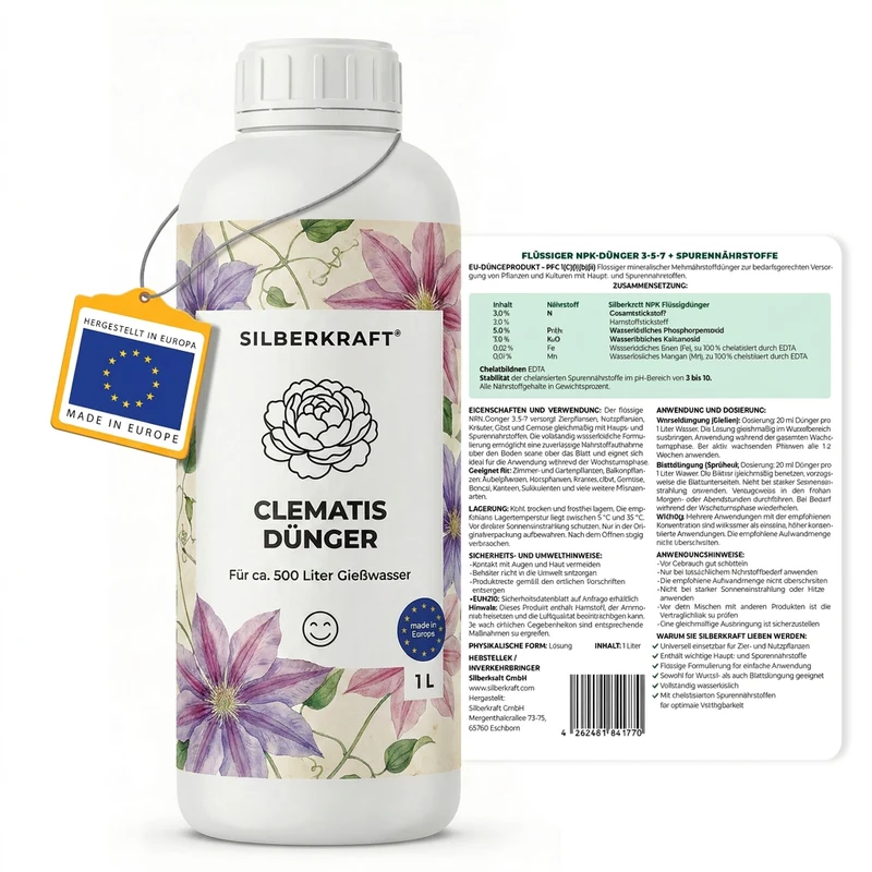 Clematis Dünger - Mineralischer NPK Flüssigdünger mit Stickstoff - Dünger für Clematis - Waldreben Dünger