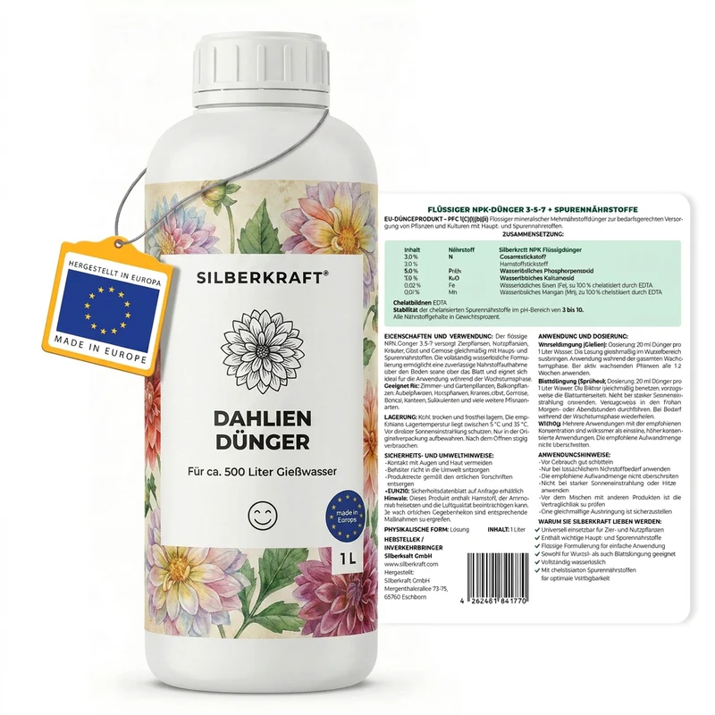 Dahlien Dünger - Mineralischer NPK Flüssigdünger mit Stickstoff - Dünger für Dahlien - Dahlia Dünger