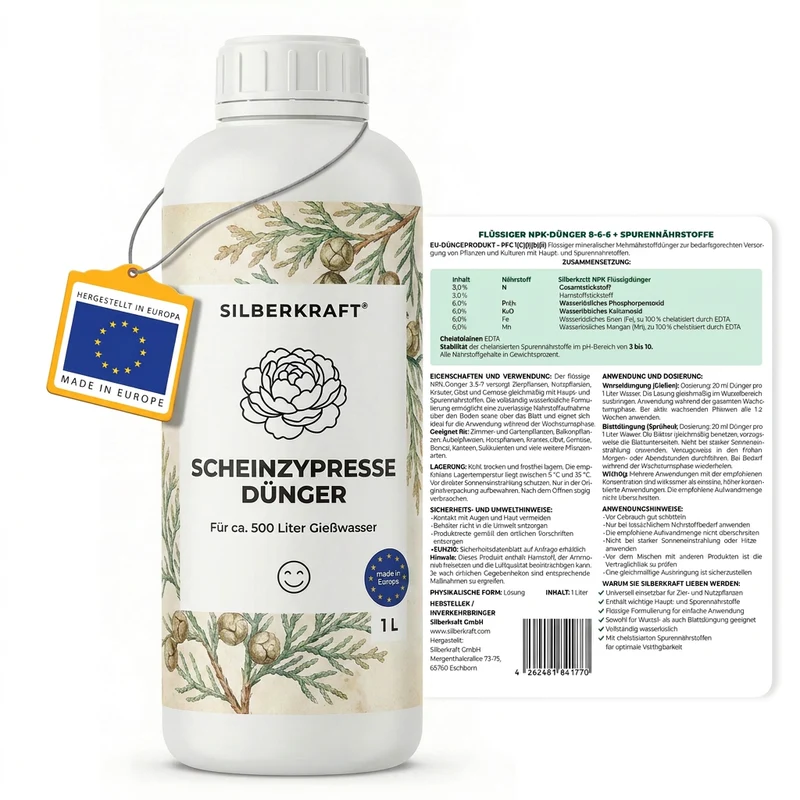 Scheinzypresse Dünger - Mineralischer NPK Flüssigdünger mit Stickstoff - Dünger für Scheinzypresse - Chamaecyparis Dünger