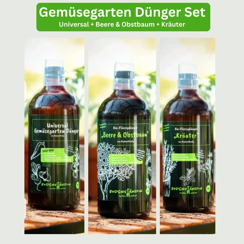 Gemüsegarten Dünger Set — Universal, Beere & Obstbaum, Kräuter (3× 1L Bio)