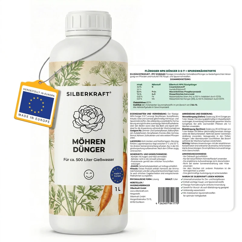 Möhren Dünger - Mineralischer NPK Flüssigdünger mit Stickstoff - Dünger für Möhren - Daucus carota Dünger