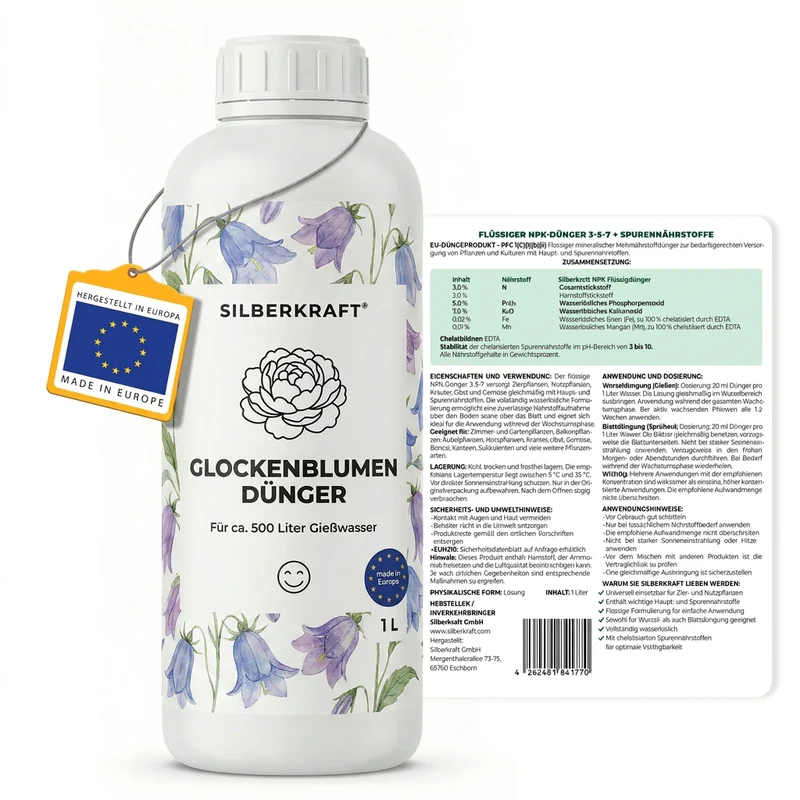 Glockenblumen Dünger - Mineralischer NPK Flüssigdünger mit Stickstoff - Dünger für Glockenblumen - Campanula Dünger