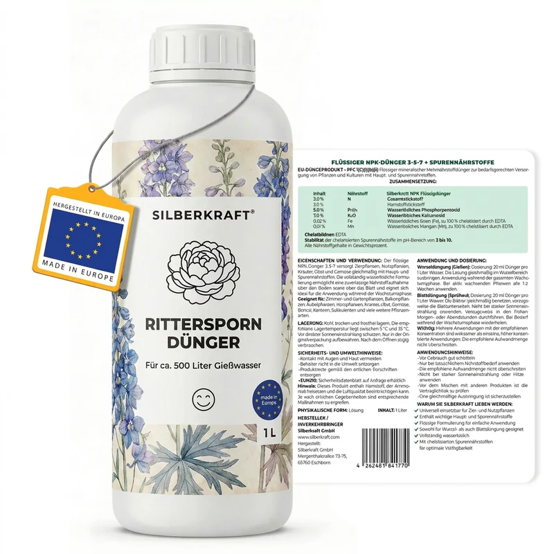 Rittersporn Dünger - Mineralischer NPK Flüssigdünger mit Stickstoff - Dünger für Rittersporn - Delphinium Dünger