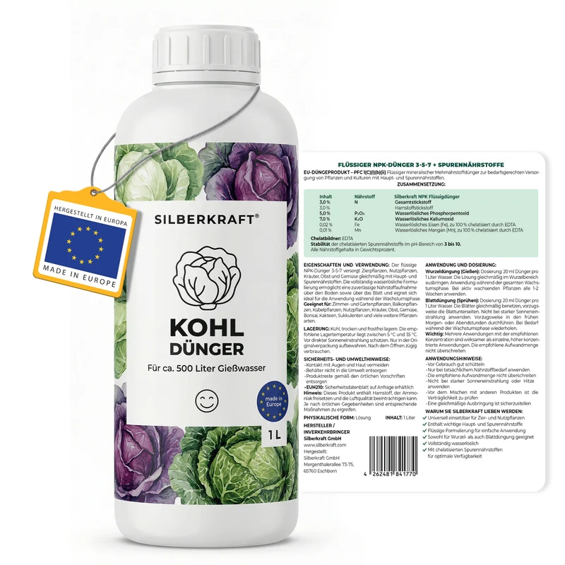 Kohl-Dünger - Mineralischer NPK Flüssigdünger 3-5-7 mit Stickstoff - Dünger für Kohl