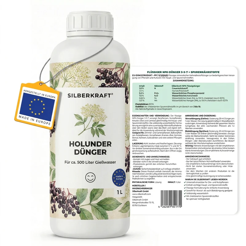 Holunder Dünger - Mineralischer NPK Flüssigdünger mit Stickstoff - Dünger für Holunder - Sambucus Dünger