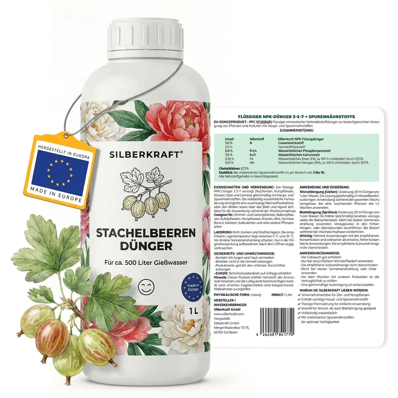 Stachelbeeren Dünger - Mineralischer NPK Flüssigdünger mit Stickstoff - Dünger für Stachelbeeren - Ribes uva-crispa Dünger