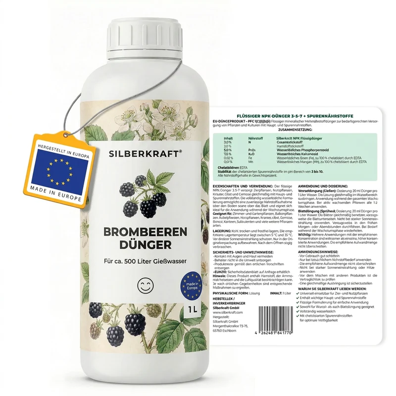Brombeeren Dünger - Mineralischer NPK Flüssigdünger mit Stickstoff - Dünger für Brombeeren - Rubus fruticosus Dünger