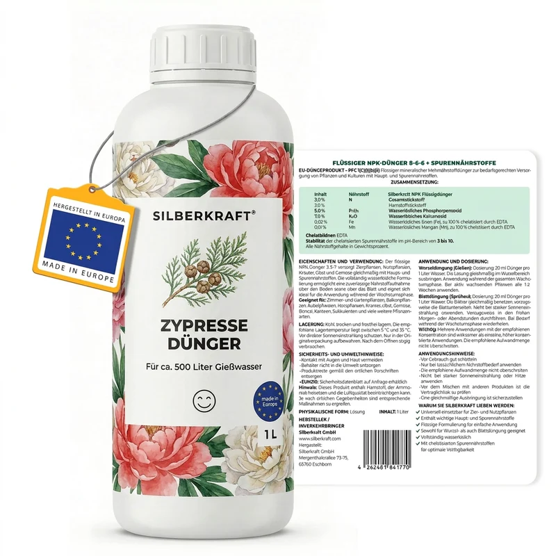 Zypresse Dünger - Mineralischer NPK Flüssigdünger mit Stickstoff - Dünger für Zypresse - Cupressus Dünger