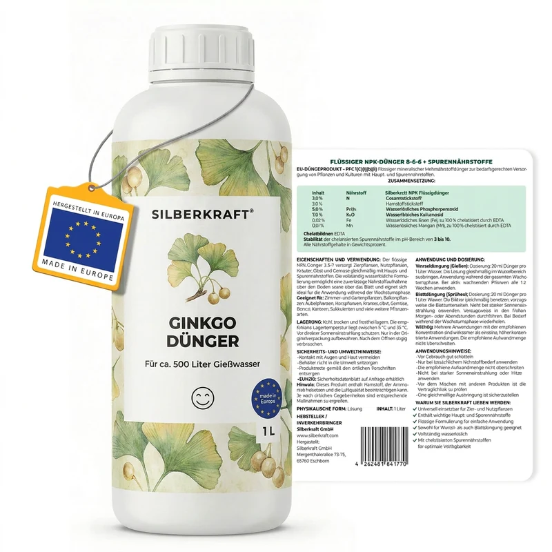 Ginkgo Dünger - Mineralischer NPK Flüssigdünger mit Stickstoff - Dünger für Ginkgo - Ginkgo biloba Dünger