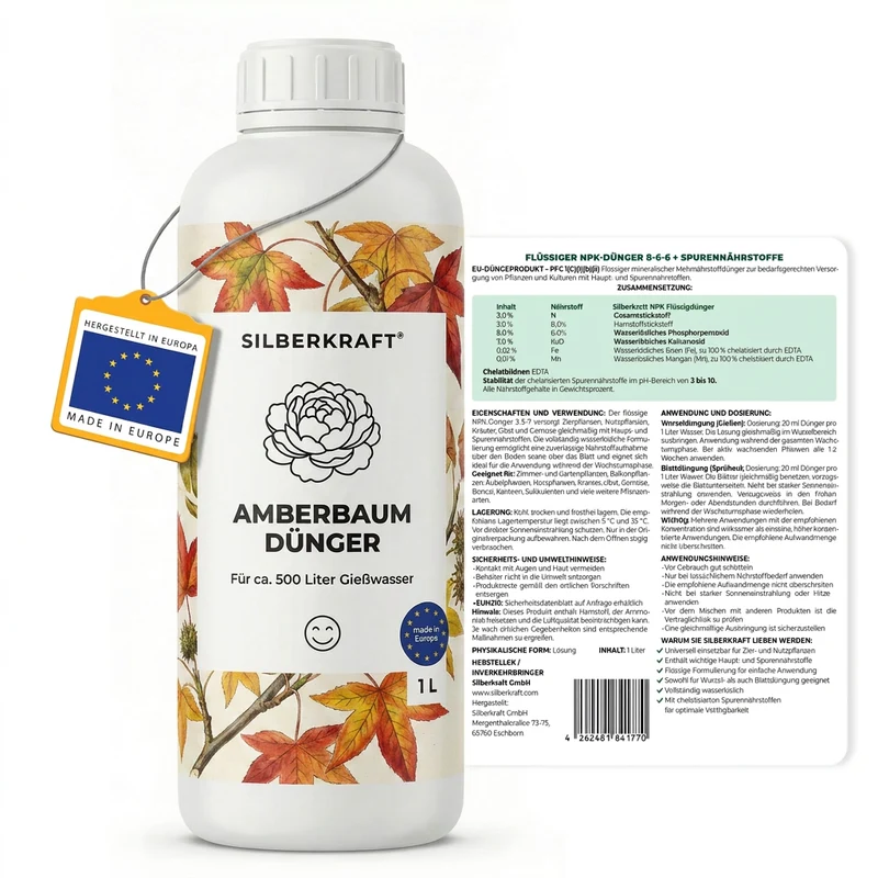 Amberbaum Dünger - Mineralischer NPK Flüssigdünger mit Stickstoff - Dünger für Amberbaum - Liquidambar Dünger