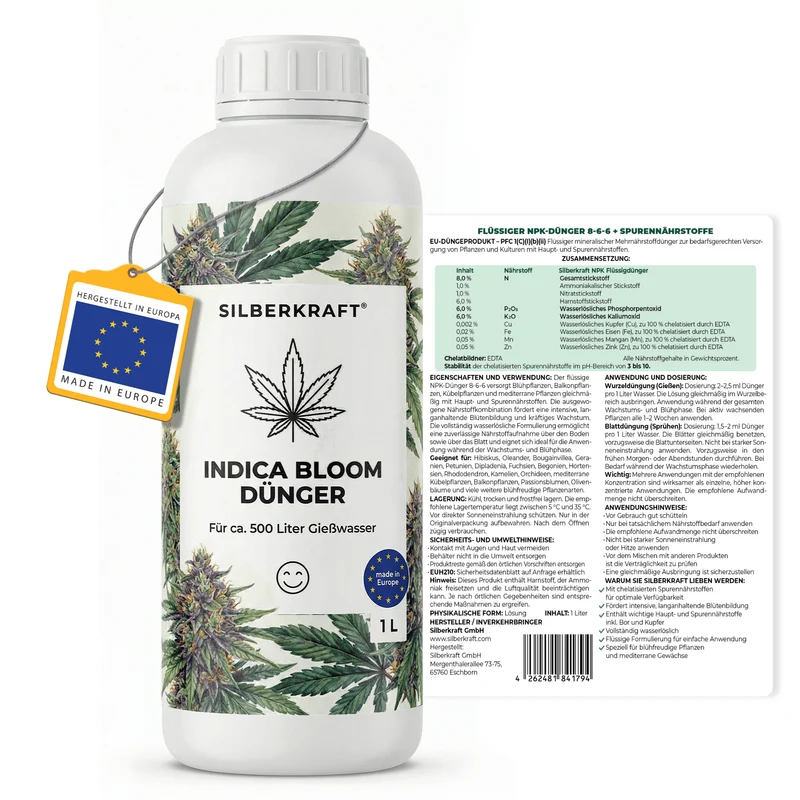 Indica-Bloom-Dünger - Mineralischer NPK Flüssigdünger 8-6-6 mit Stickstoff - Dünger für Indica Bloom