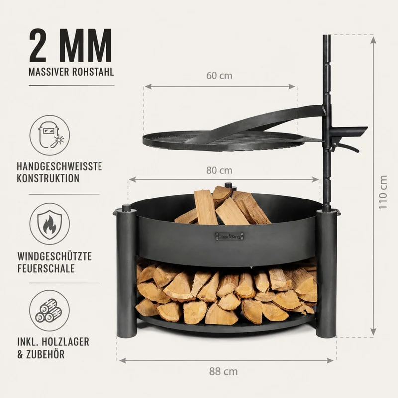 CookKing Feuerschale Montana X inkl. Holzlager & Zubehör