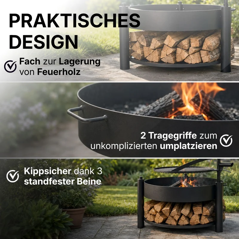 CookKing Feuerschale Montana X inkl. Holzlager & Zubehör