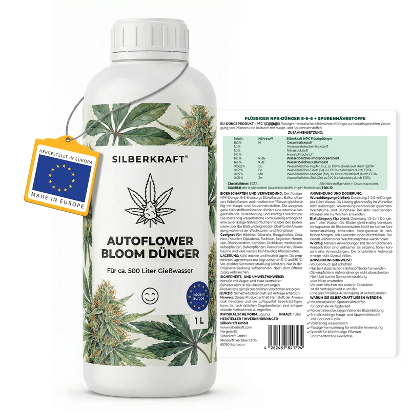 Autoflower-Bloom-Dünger - Mineralischer NPK Flüssigdünger 8-6-6 mit Stickstoff - Dünger für Autoflower Bloom