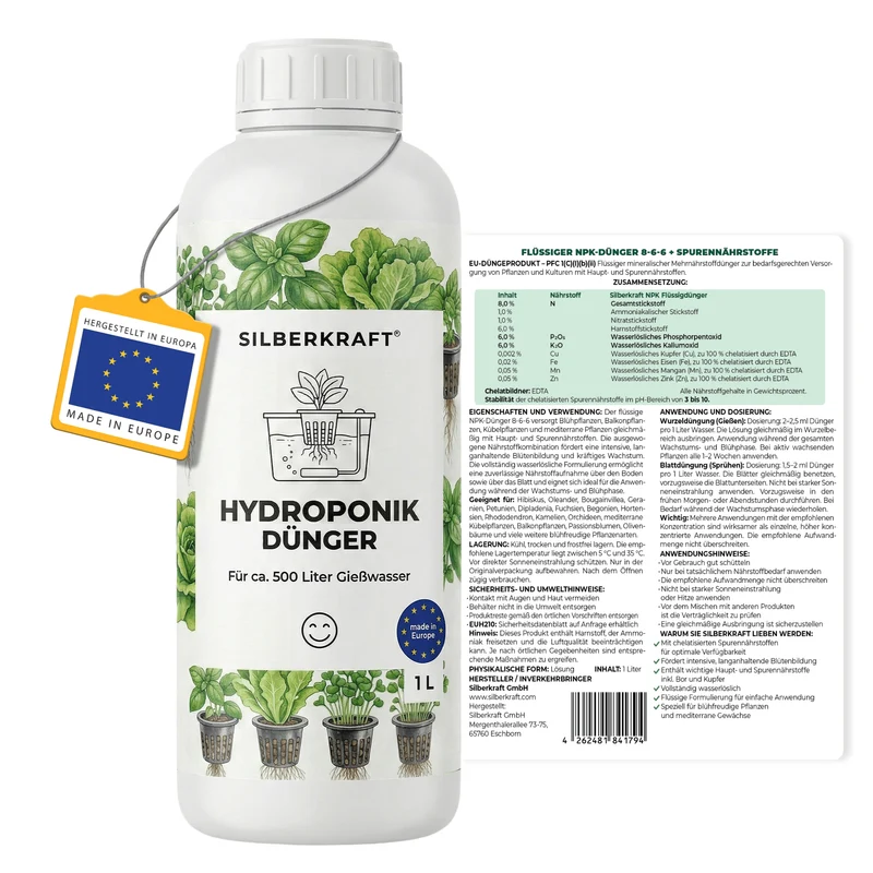 Hydroponik-Dünger - Mineralischer NPK Flüssigdünger 8-6-6 mit Stickstoff - Dünger für Hydroponik