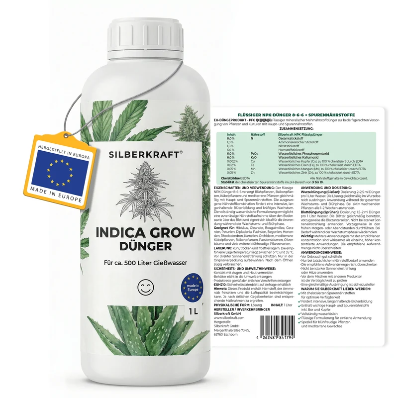 Indica-Grow-Dünger - Mineralischer NPK Flüssigdünger 8-6-6 mit Stickstoff - Dünger für Indica Grow
