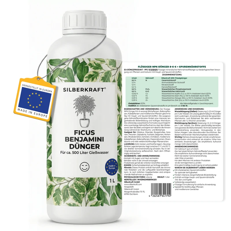 Ficus-Benjamini-Dünger - Mineralischer NPK Flüssigdünger 8-6-6 mit Stickstoff - Dünger für Ficus Benjamini