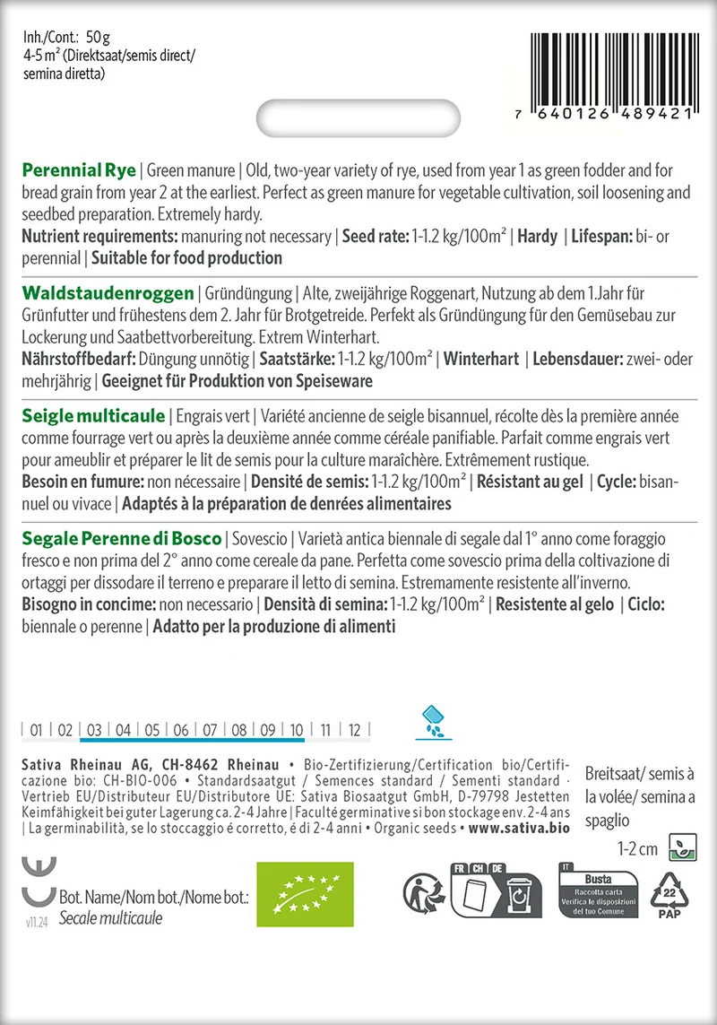 BIO Saatgut Getreide Waldstaudenroggen