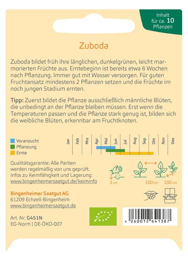 BIO Saatgut Zucchini Zuboda