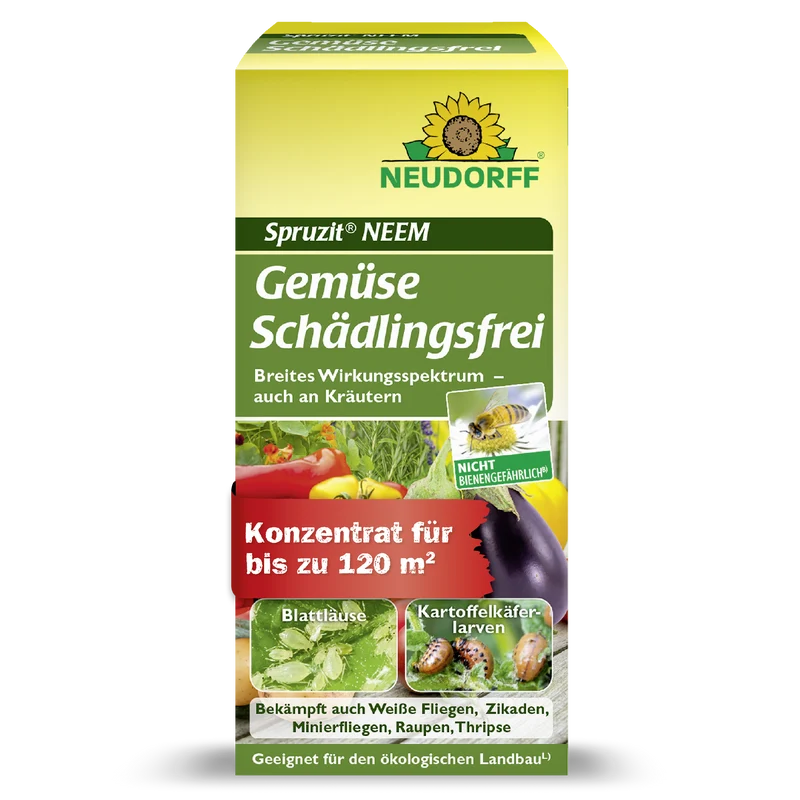 Neudorff Spruzit NEEM GemüseSchädlingsfrei gegen Blattläuse, Kartoffelkäferlarven, Weiße Fliege, Zikaden, Minierfliegen, Raupen, Thripse