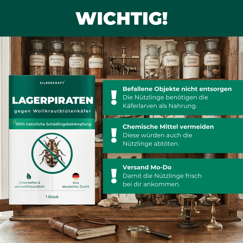 Lagerpiraten gegen Wollkrautblütenkäfer (Raubwanze Xylocoris Xylocoris flavipes)
