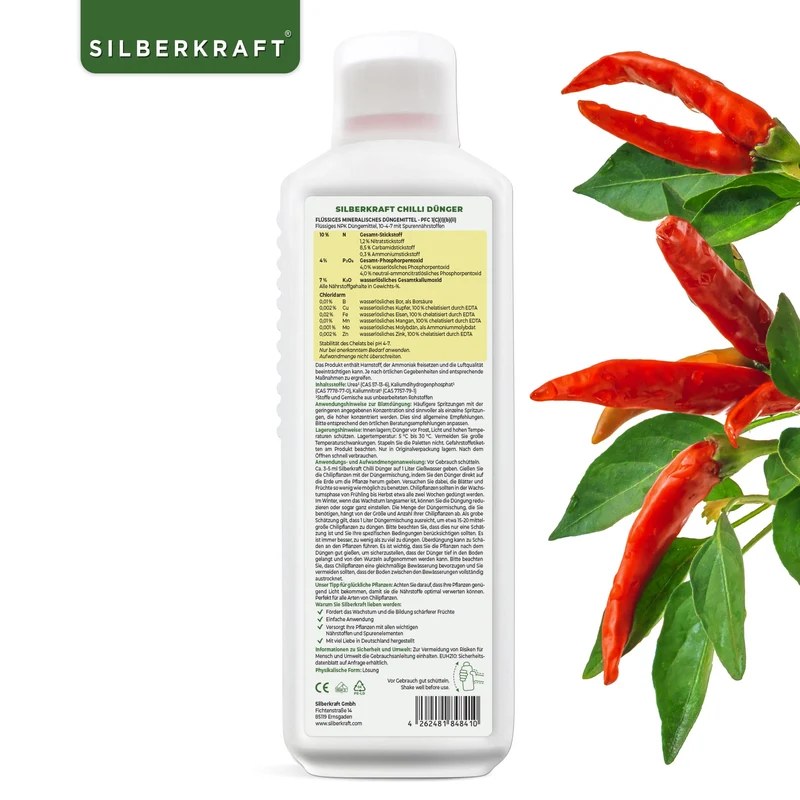 Chili Dünger - Mineralischer NPK Flüssigdünger mit Stickstoff - Dünger für Chilipflanzen - Peperoncini Dünger - Paprika Dünger