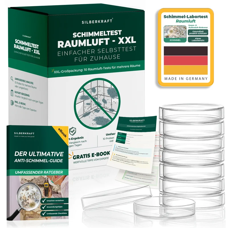 Schimmeltest Raumluft XXL – 10x Schimmel Selbsttest für Zuhause Agar Petrischale Raumlufttest