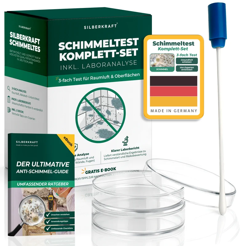 Schimmeltest Komplett-Set inkl. Laboranalyse | 3-fach Test für Raumluft & Oberflächen Raulufttest