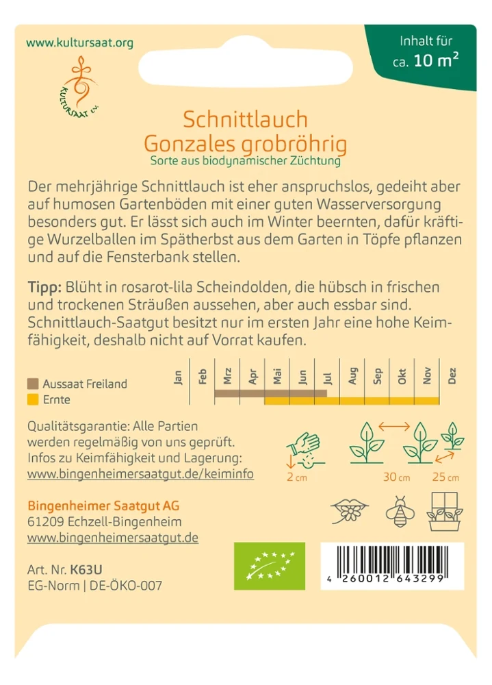BIO Saatgut Schnittlauch Gonzales, grobröhrig