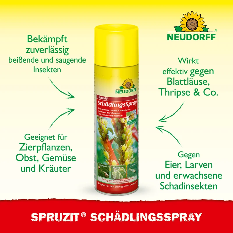 Neudorff Spruzit SchädlingsSpray gegen Läuse, Thripse, Weiße Fliegen, Spinnmilben, Zikaden, Raupen und Käfer