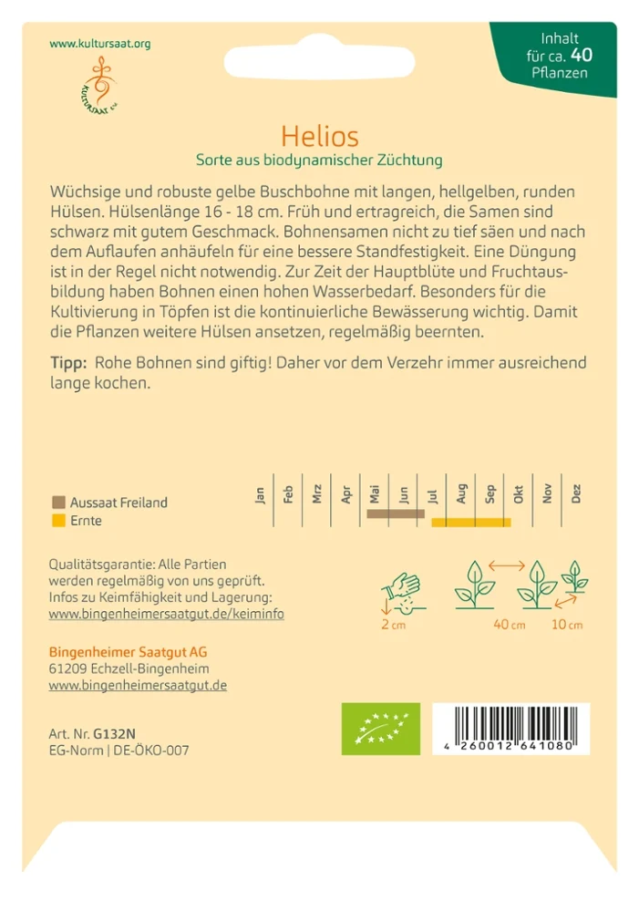 BIO Saatgut Buschbohne Helios