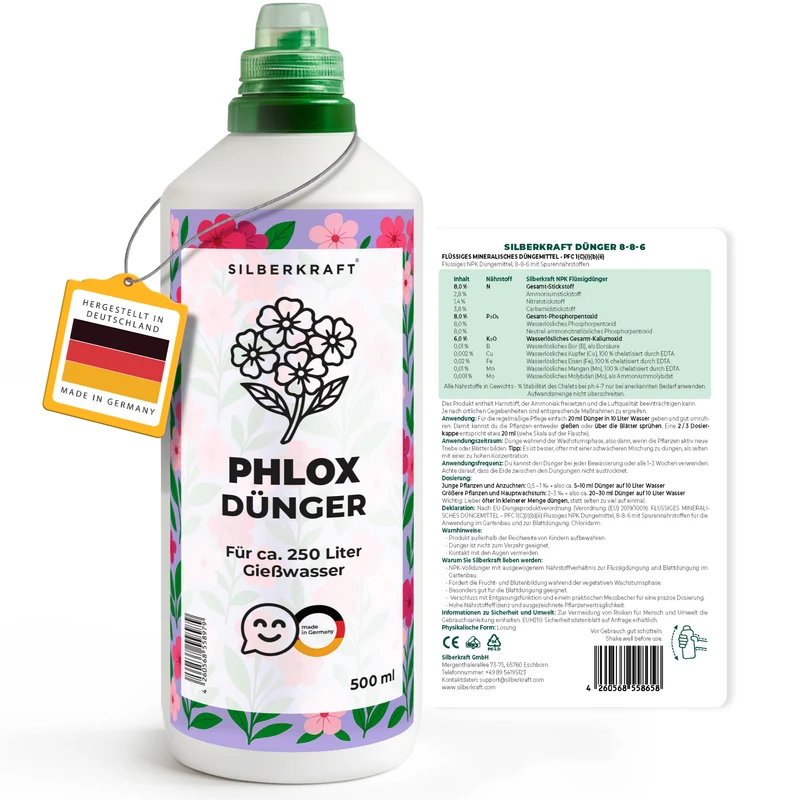 Phloxdünger – Mineralischer NPK Flüssigdünger mit Stickstoff – Dünger für Phlox – Stauden- & Gartenblumen-Dünger